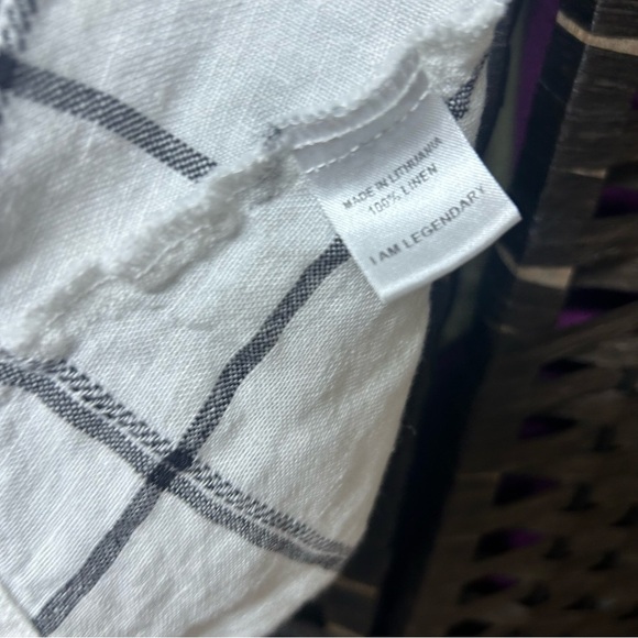 Flax linen white dress gray square print slightly Aline dress small capsule - Picture 5 of 7